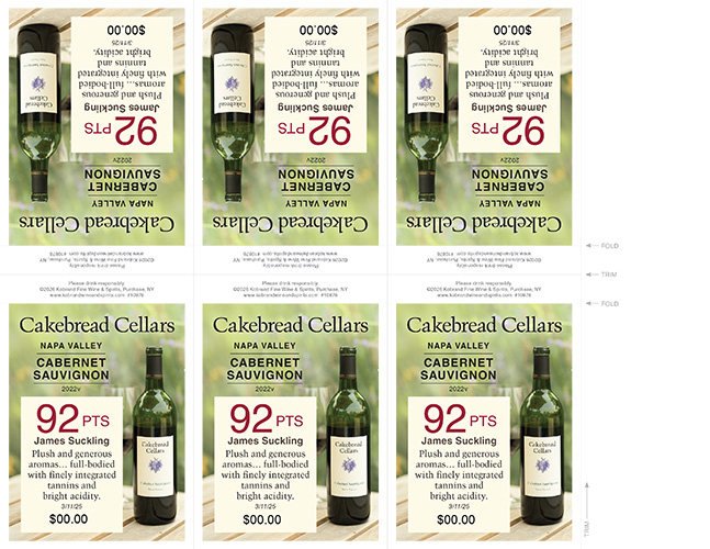 Napa Valley Cabernet Sauvignon 2022 James Suckling Shelf Talker – 92 Points
