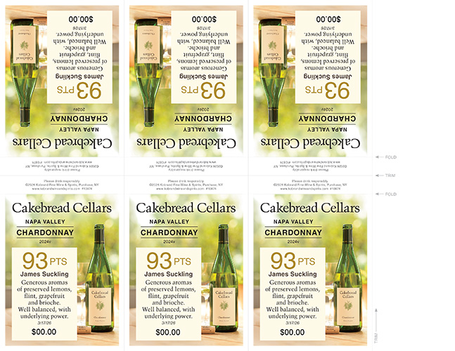 Napa Valley Chardonnay 2024 James Suckling Shelf Talker – 93 Points