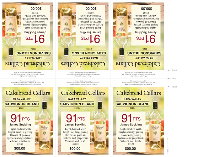 Napa Valley Sauvignon Blanc 2023 James Suckling Shelf Talker – 91 Points