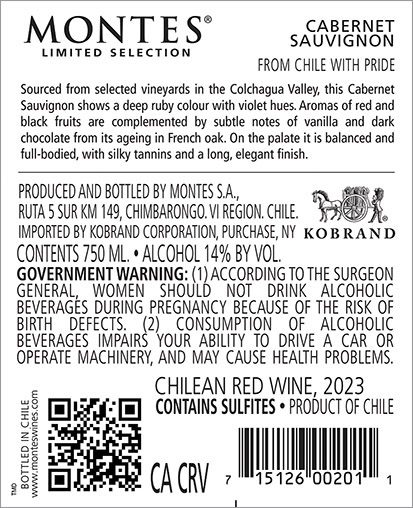 Limited Selection Cabernet Sauvignon 2023 Back Label
