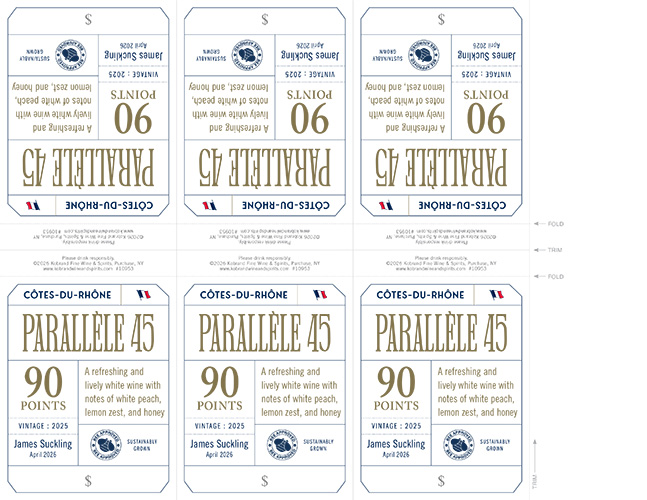 Parallèle 45 Côtes-du-Rhône Blanc 2025 James Suckling Shelf Talker – 90 Points
